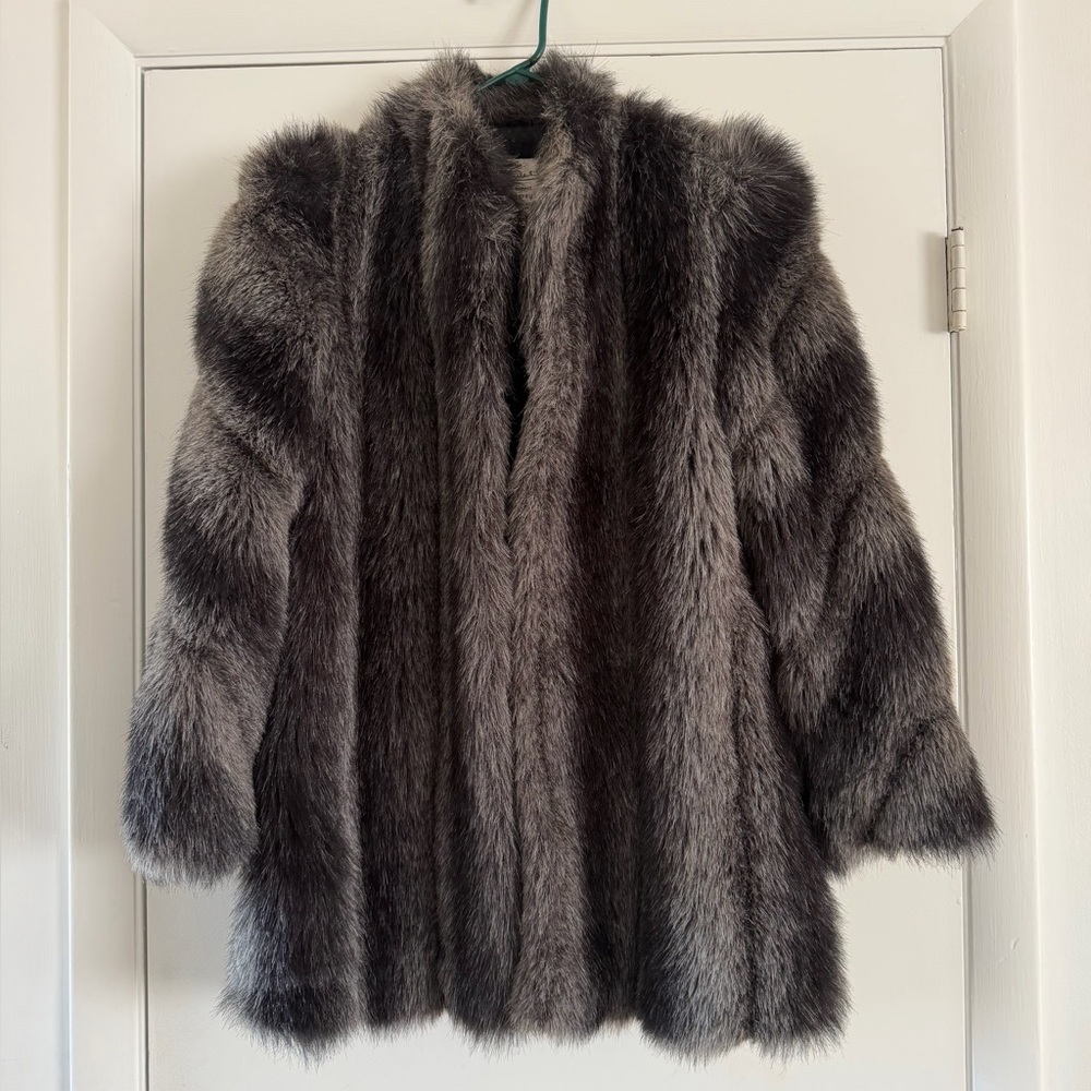 Vintage Gloria Vanderbilt Genuine Fur Coat Silver Gray | ILGWU Union Made USA